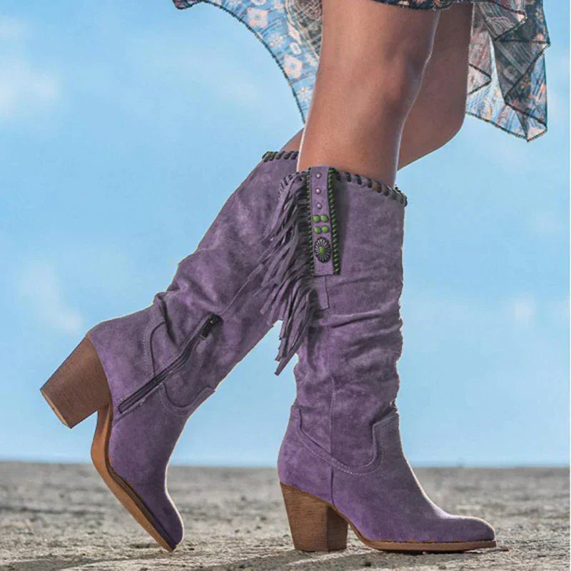 Clara - Stylische hohe Damenstiefel im Cowboy-Stil
