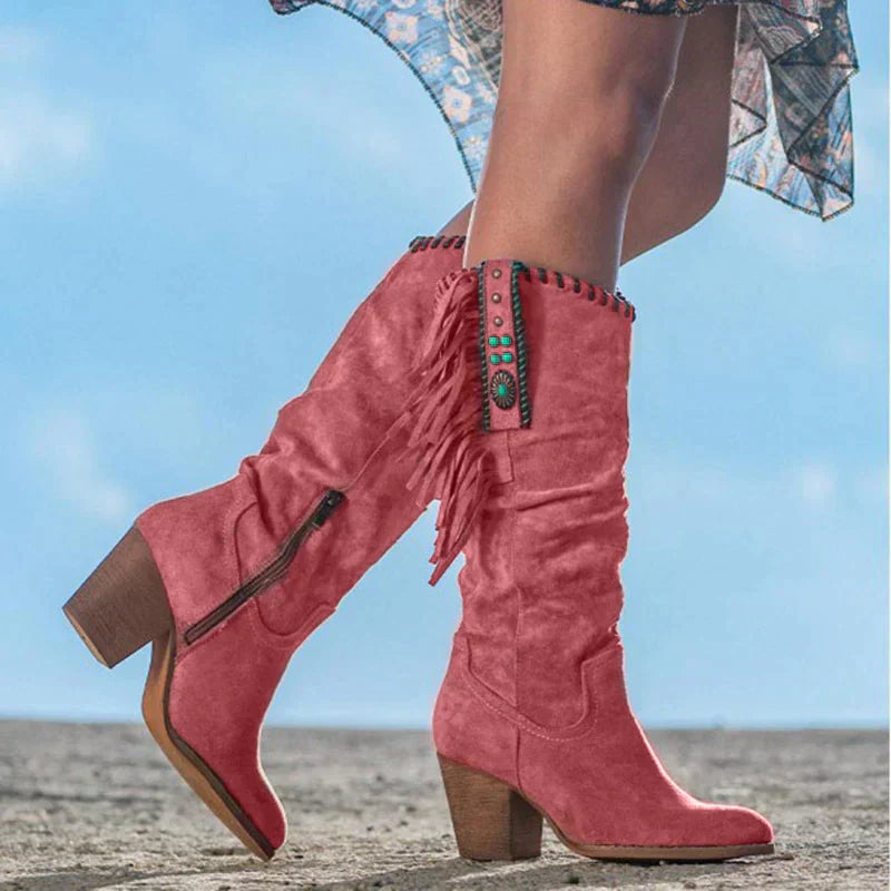 Clara - Stylische hohe Damenstiefel im Cowboy-Stil