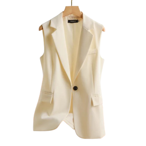 Irmgard - Gilet classico da donna a un solo petto senza maniche con colletto a risvolto