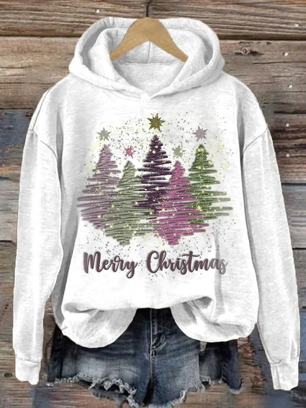 Xmas Hættetrøje | Kvinders Løse Pasform | Juletræ Pullover Sweatshirt