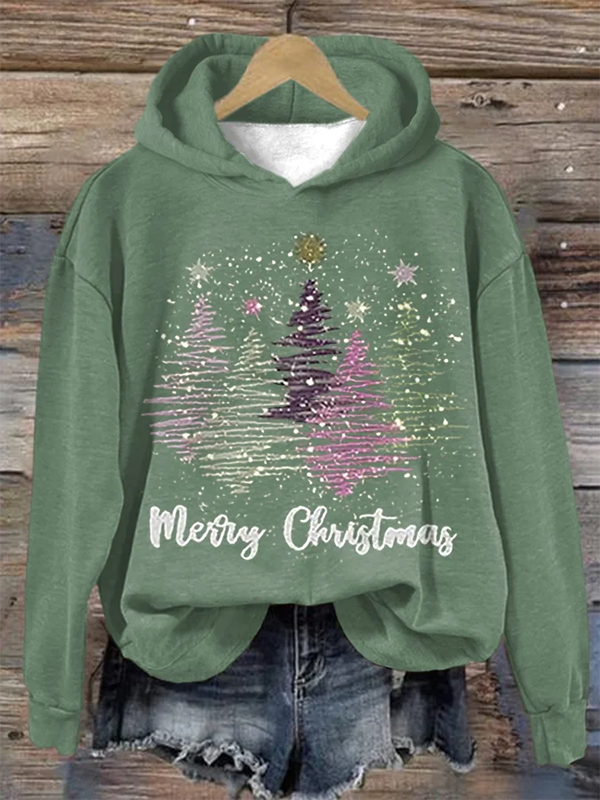 Xmas Hættetrøje | Kvinders Løse Pasform | Juletræ Pullover Sweatshirt