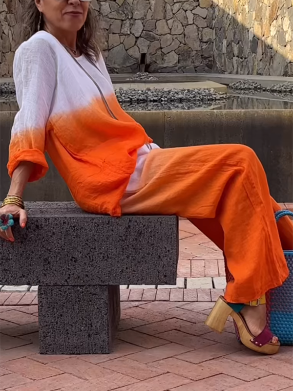 Kaia - Set due pezzi in cotone e lino per donna