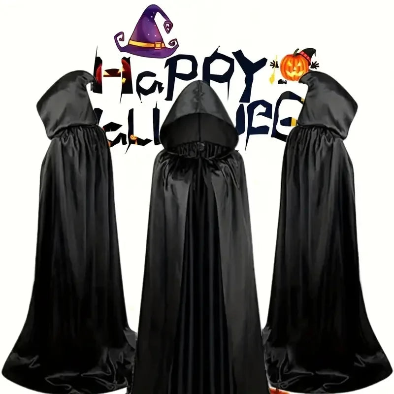 ShadowWear – Schwarzer Unisex Halloween-Umhang mit Kapuze – Langer Weicher Überwurf