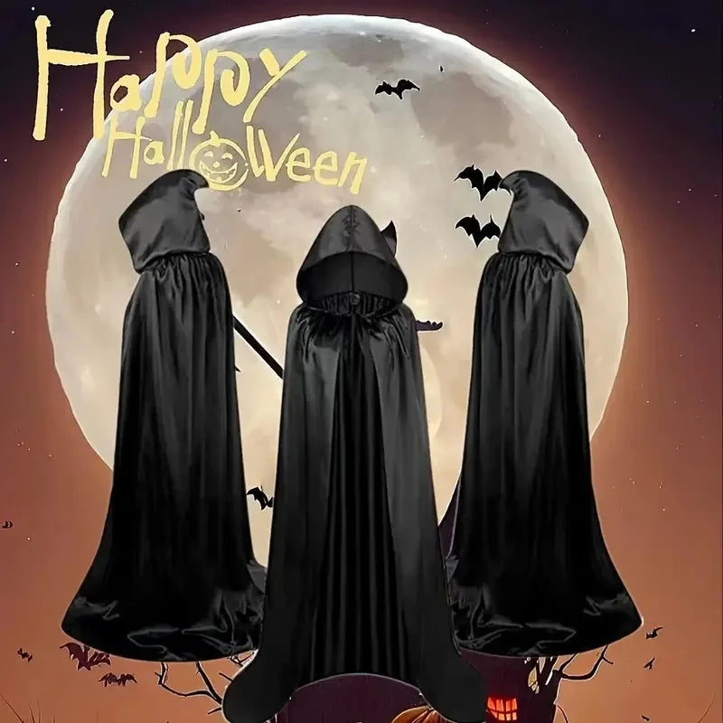 ShadowWear – Schwarzer Unisex Halloween-Umhang mit Kapuze – Langer Weicher Überwurf