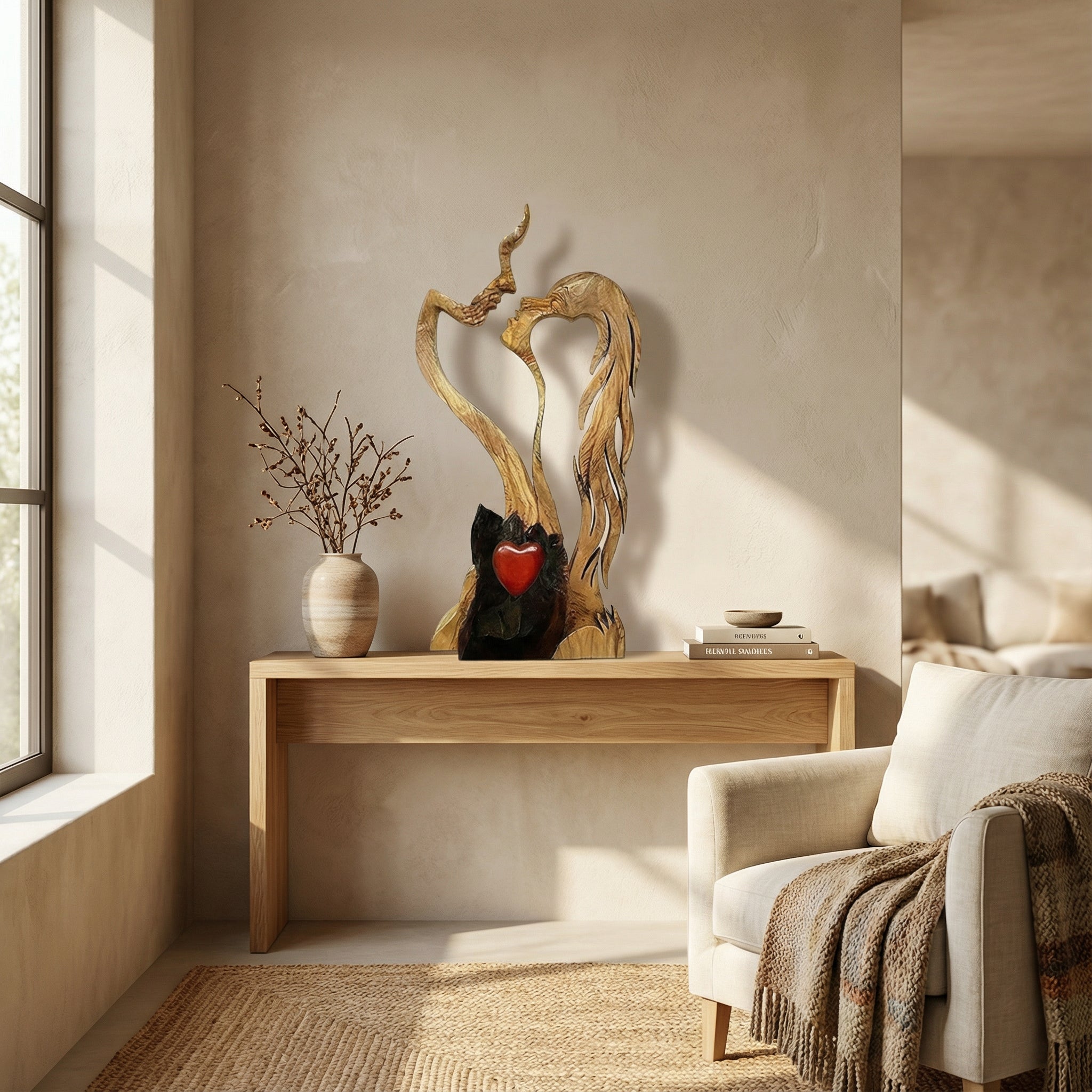 Paar Skulptur Holz – Abstraktes Design, Handgefertigte Optik & Wohn-Deko