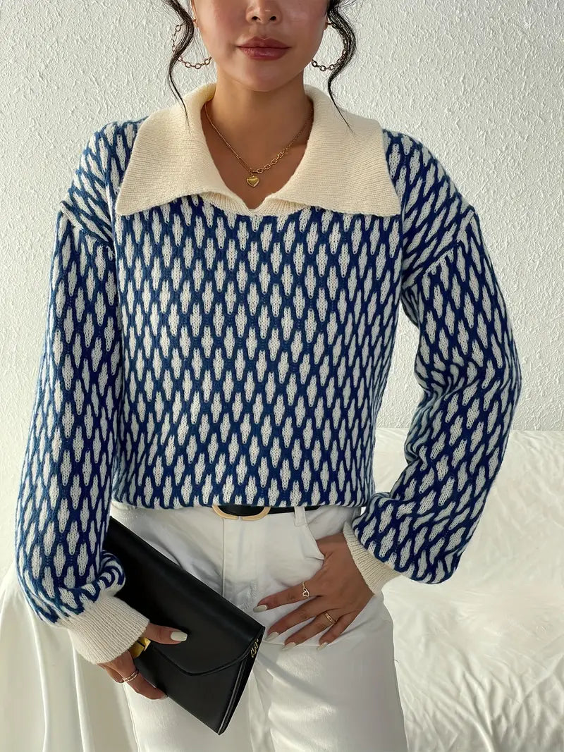 Damenpullover mit flachem Kragen und Argyle-Muster - Isra