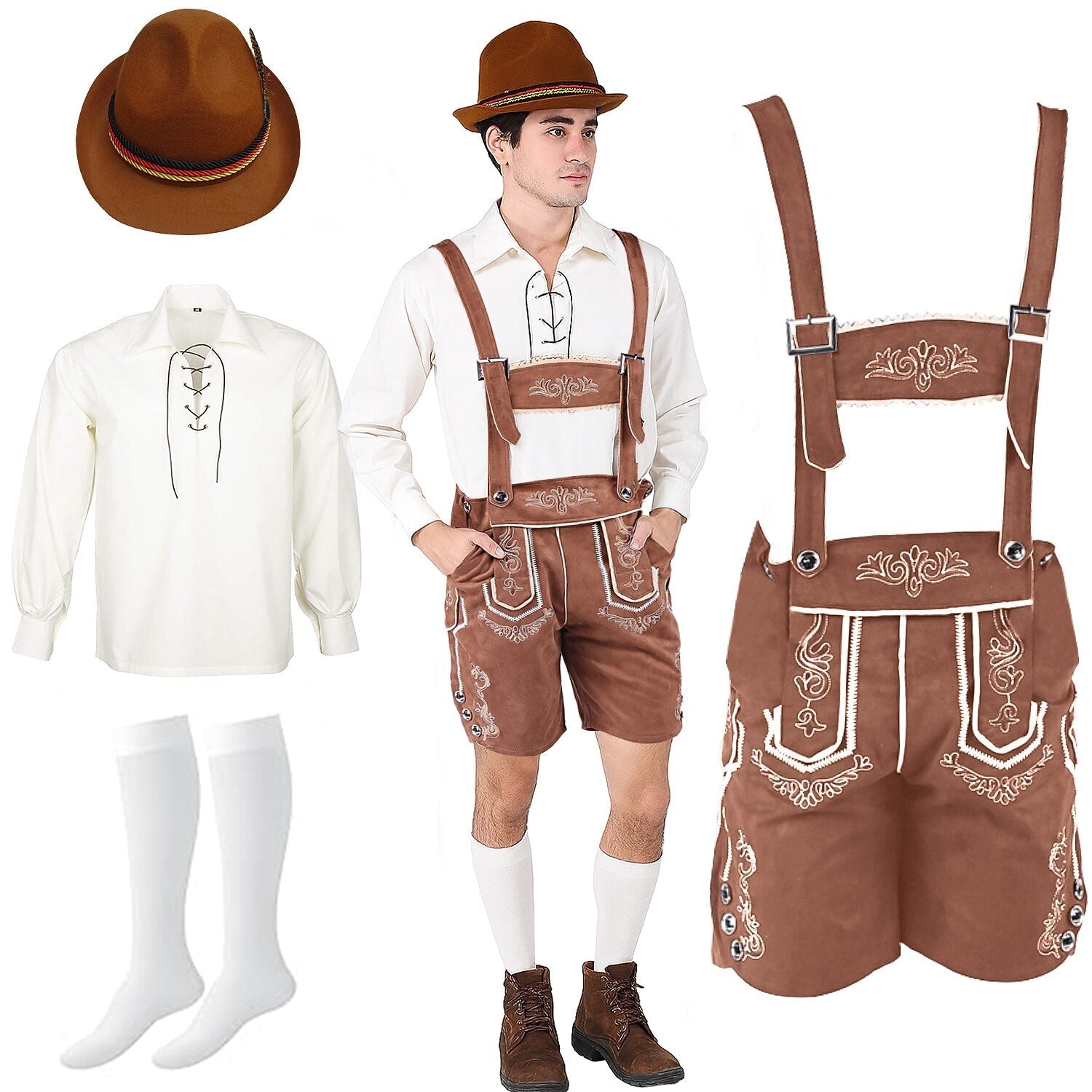 WiesnMeister – Lederhosen-Kostümset mit Hemd, Hut & Socken