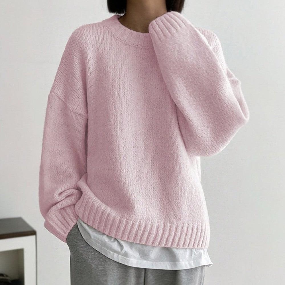 Schicker rosa einfarbiger Pullover - Jasina