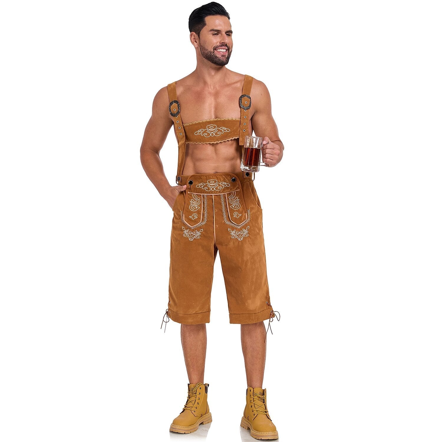 Alpenstolz – Herren-Lederhose mit Stickerei & Träger – Oktoberfest Look