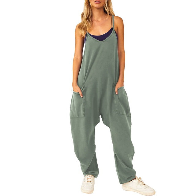 Damen Oversized Jumpsuit – Lockerer Sommer-Overall mit Spaghettiträgern
