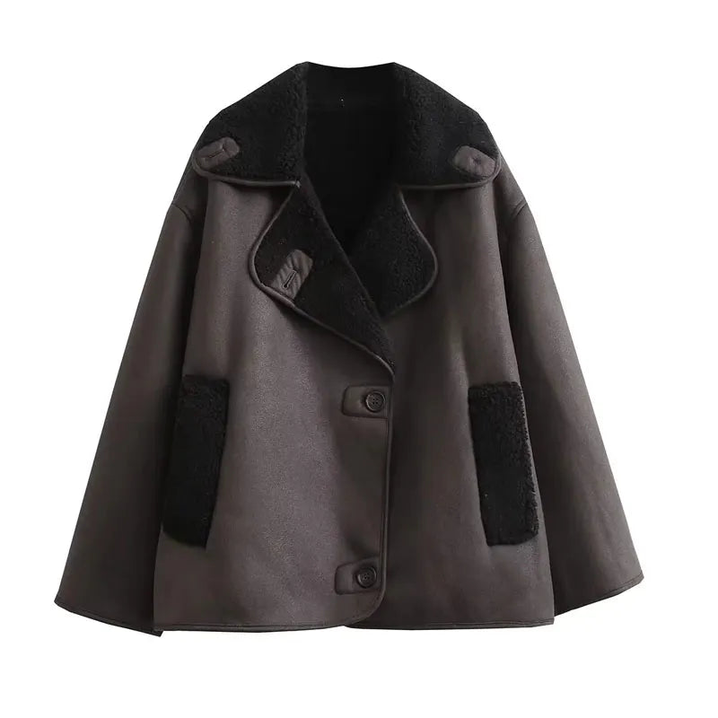 Veste en cuir Miranda | Veste chaude en mélange de laine avec look PU à la mode