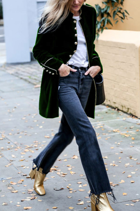 Waldina Jacket - Zweireihige Samtjacke im Militär-Look für Frauen