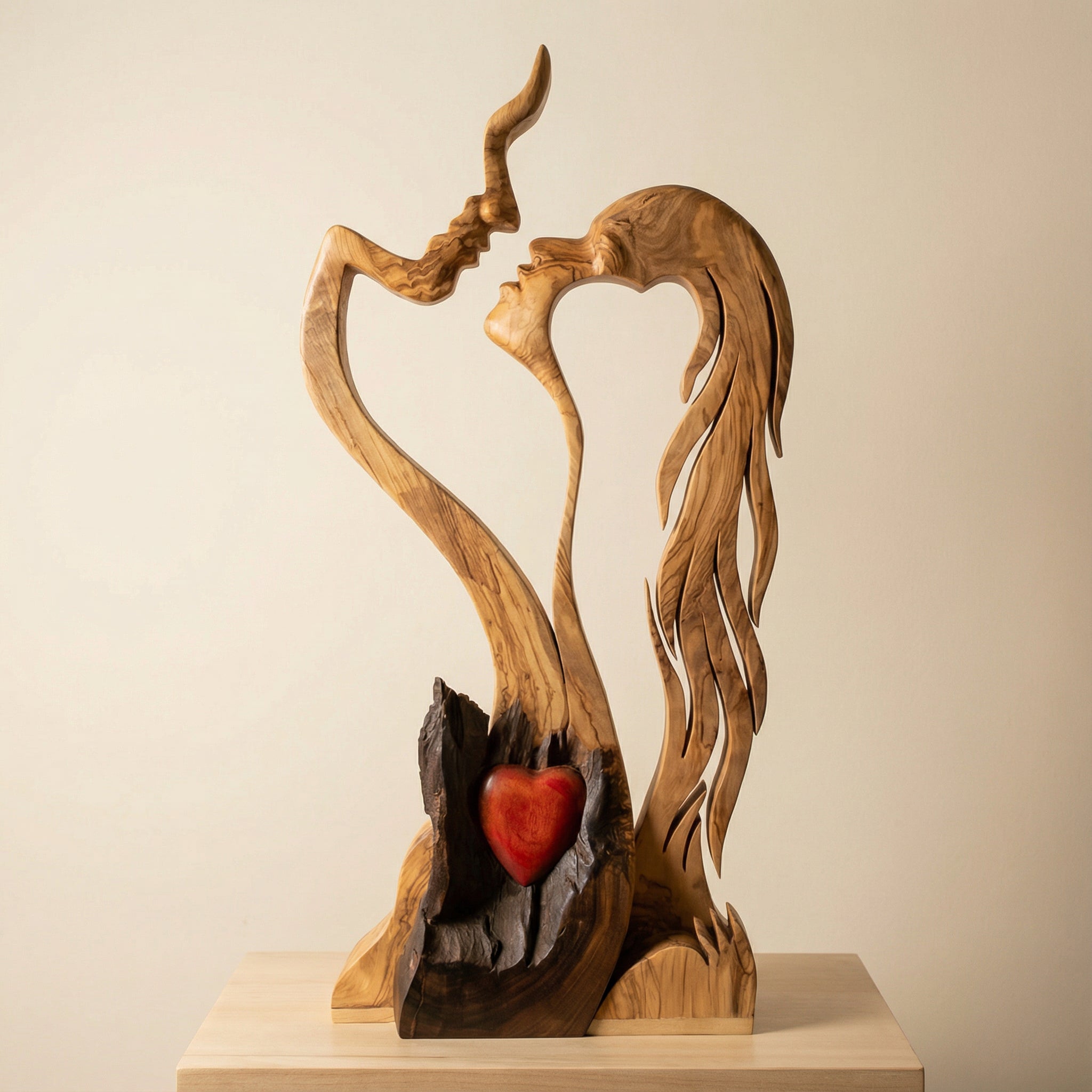 Paar Skulptur Holz – Abstraktes Design, Handgefertigte Optik & Wohn-Deko