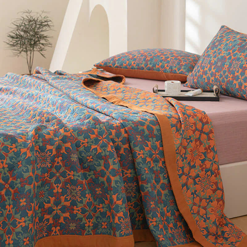 ColorWeave – Sekstrenget bomuldstæppe mønster orange-blå – Varm & stilfuld