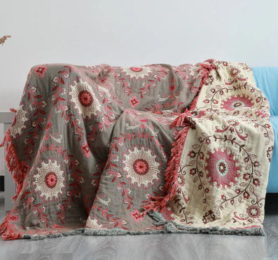 SkandiLoom – Couverture réversible en coton design scandinave – Oiseaux & Nature