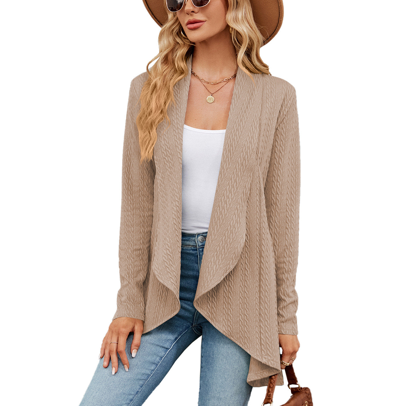 Langärmelige einfarbige Strickjacke - Azlia
