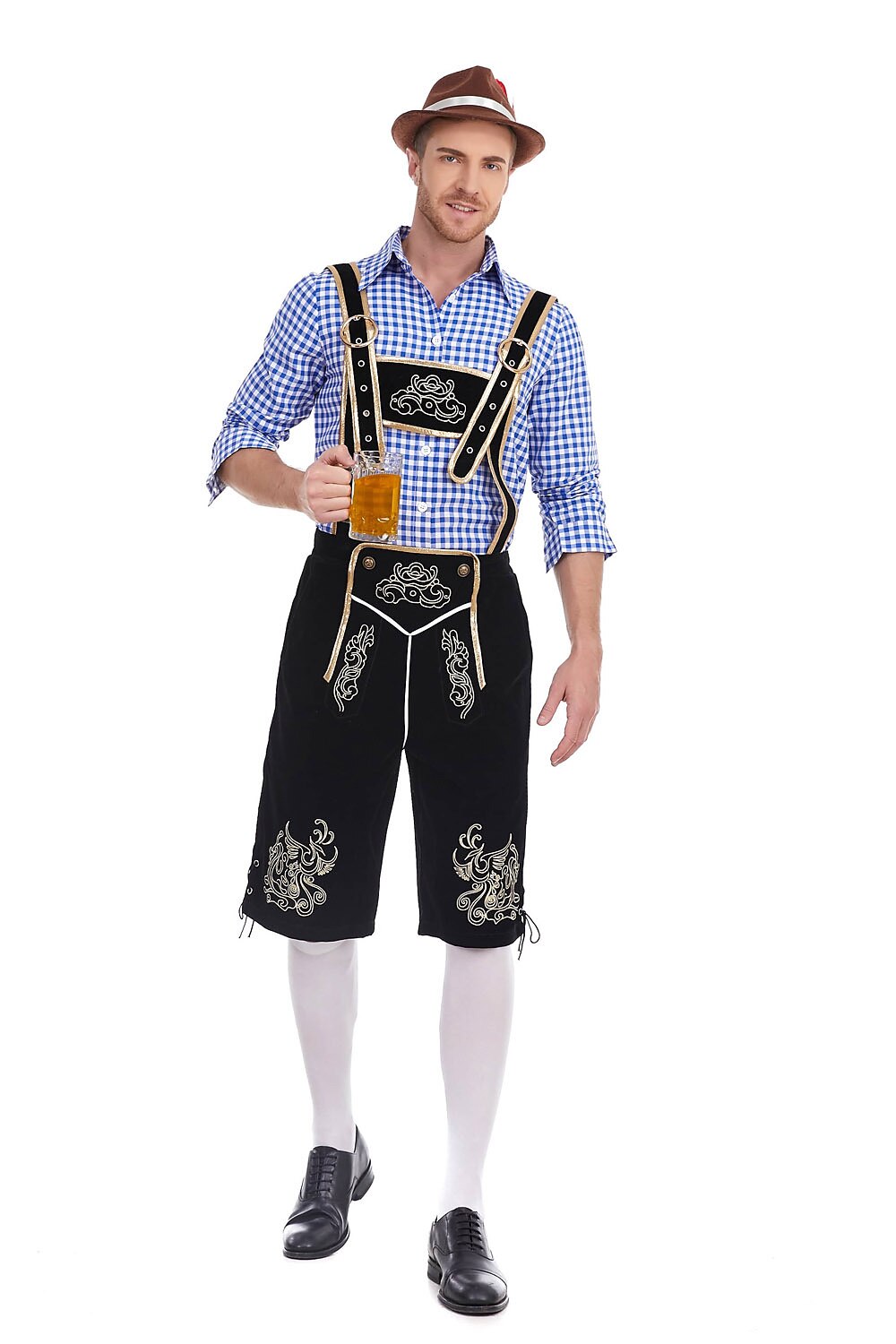 Heimatbursch – Herrenkostüm-Set mit bestickter Lederhose & kariertem Hemd