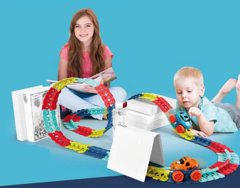 KidsPlay – Magnetische Autorennbahn leuchtend & flexibel – Kinder 3+