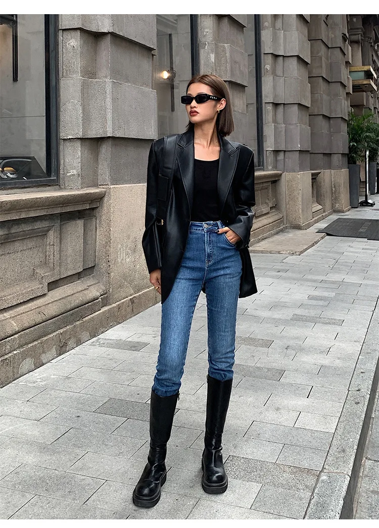 Trendiger PU-Lederblazer mit lockerer Passform - Yakira