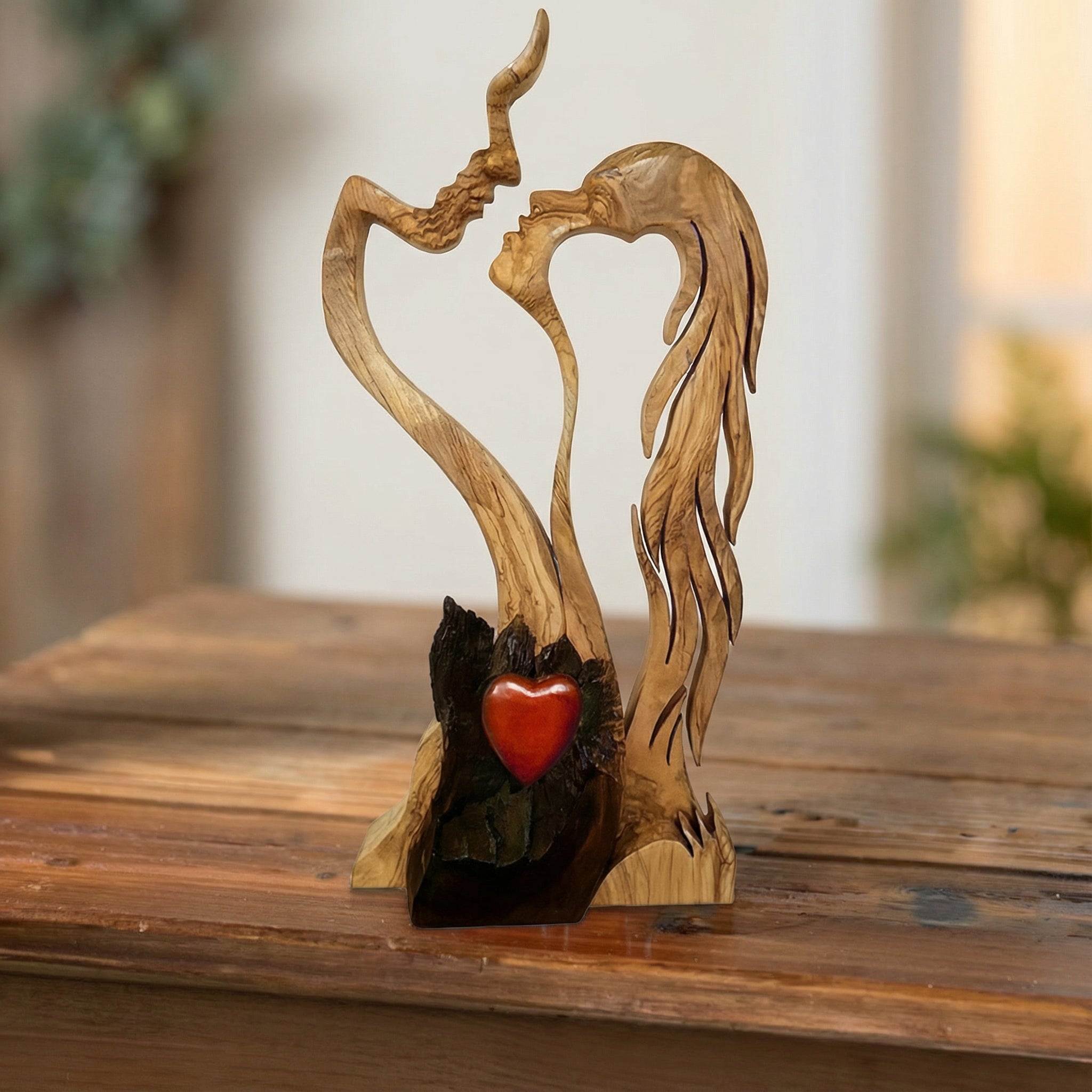 Paar Skulptur Holz – Abstraktes Design, Handgefertigte Optik & Wohn-Deko