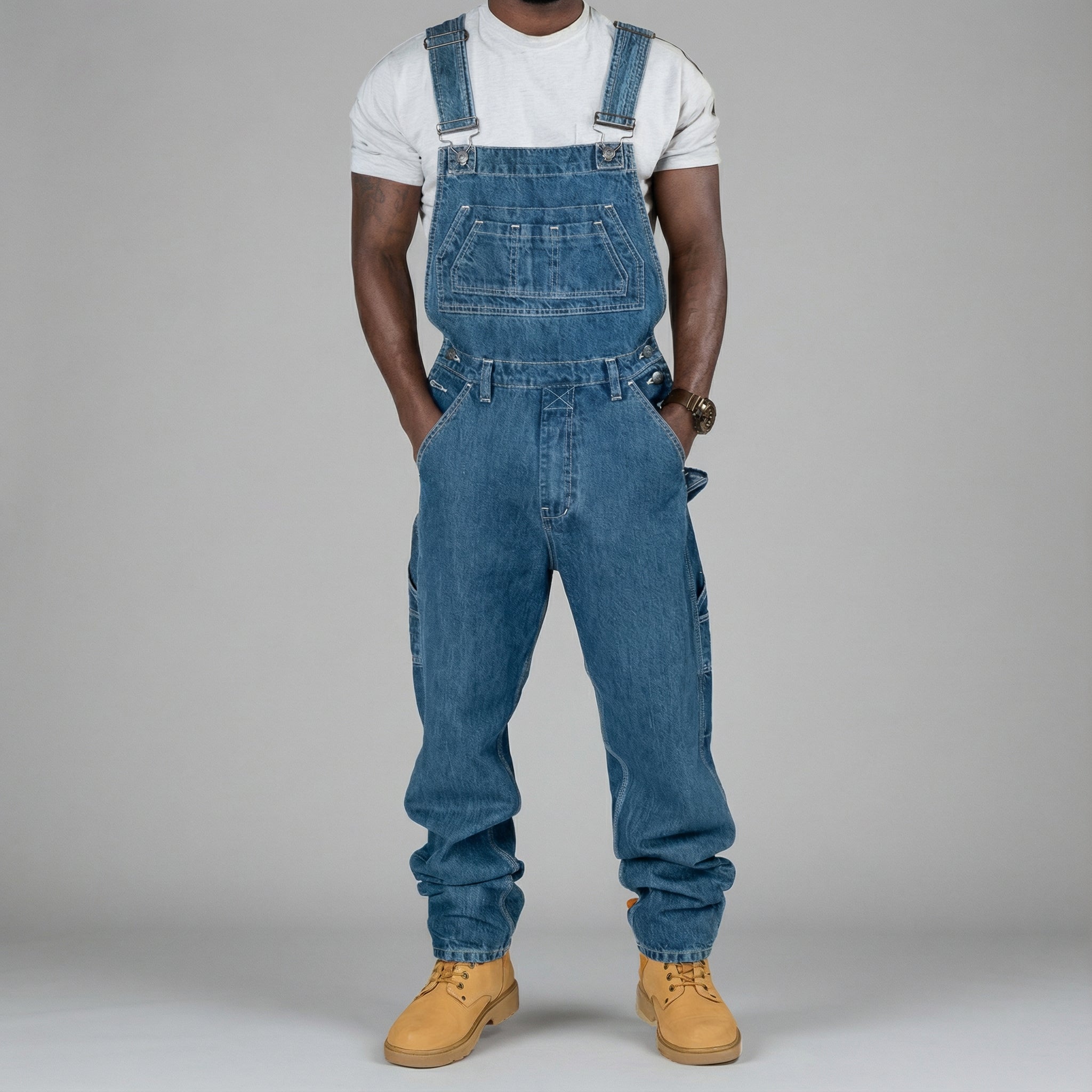 Kelim – Men's Bib Overalls Denim with Split Details – Street Clothing & Everyday Wear