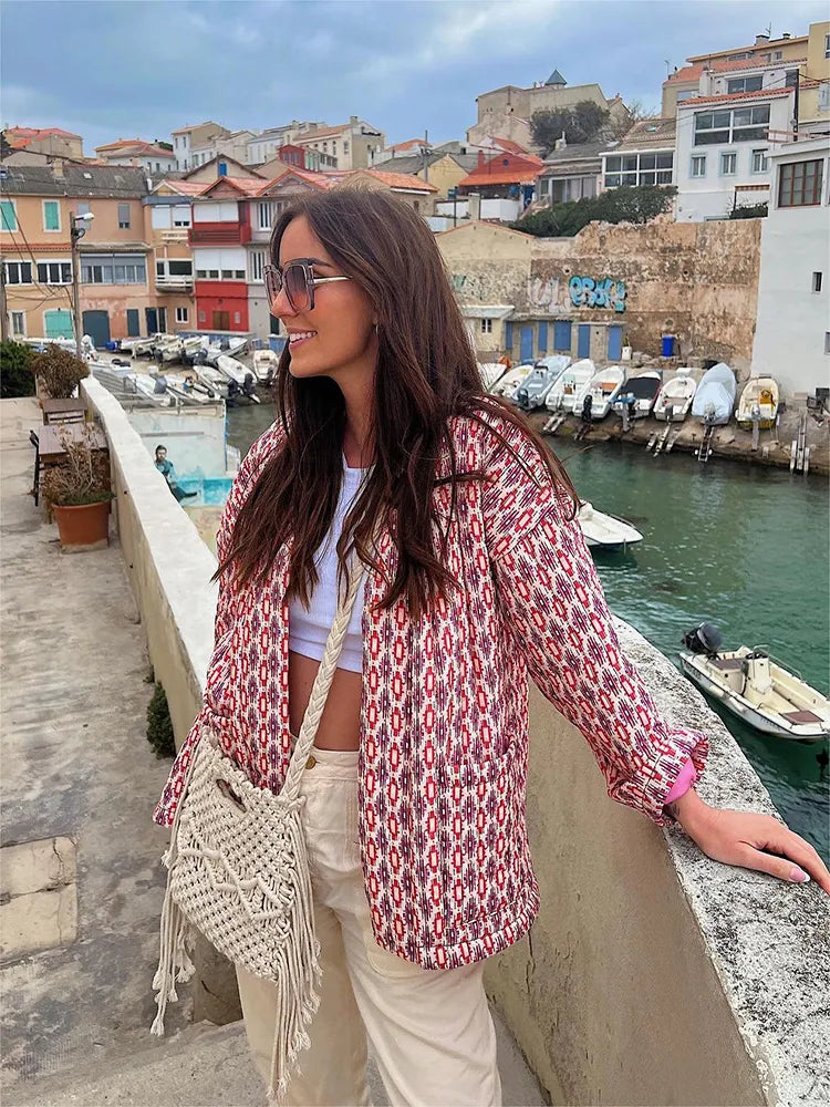 Charmante rosa Strickjacke mit Druck - Tinsley