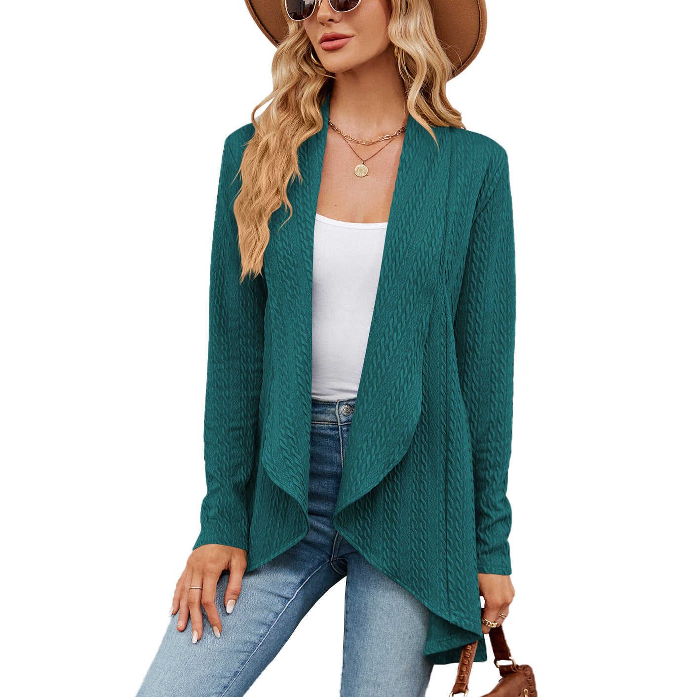 Langärmelige einfarbige Strickjacke - Azlia