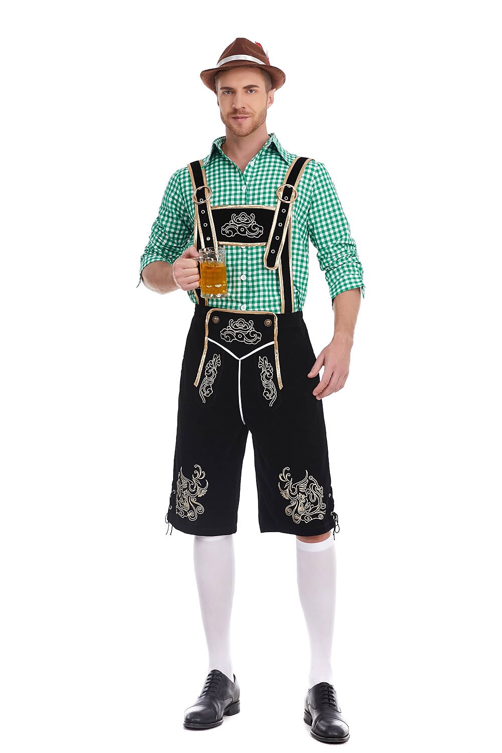 Heimatbursch – Herrenkostüm-Set mit bestickter Lederhose & kariertem Hemd