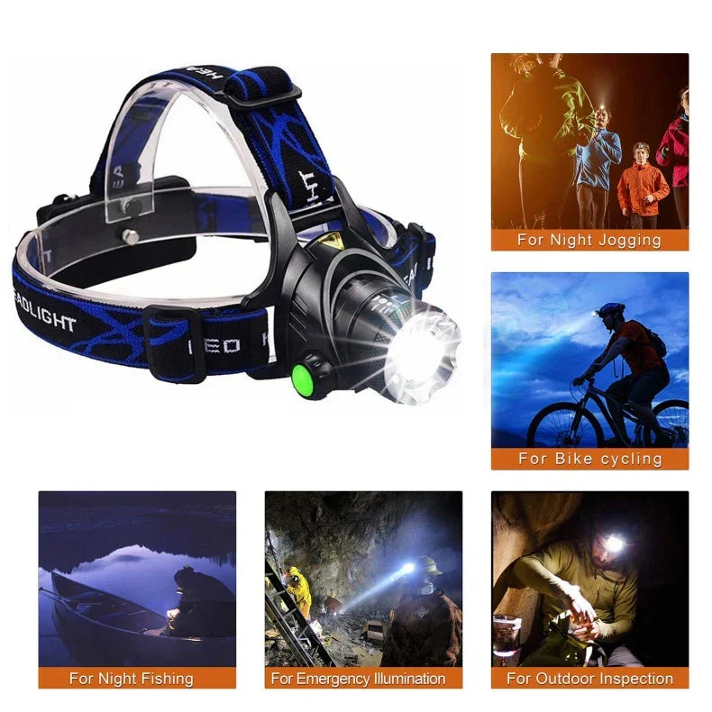 Kraftvolle Wasserfeste LED-Stirnlampe mit Zoom & Wiederaufladbarem Akku