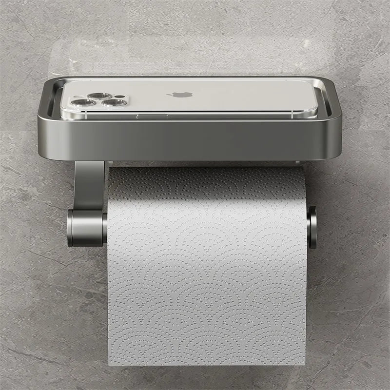 SteelCraft – Toiletrulleholder i rustfrit stål med hylde – Moderne & praktisk