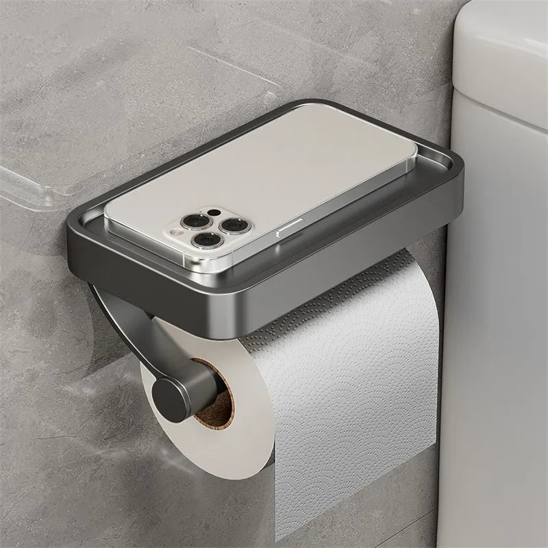SteelCraft – Toiletrulleholder i rustfrit stål med hylde – Moderne & praktisk