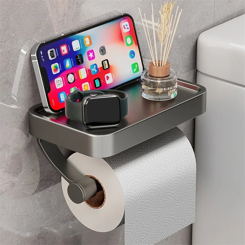 SteelCraft – Toiletrulleholder i rustfrit stål med hylde – Moderne & praktisk
