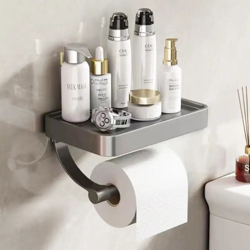 SteelCraft – Toiletrulleholder i rustfrit stål med hylde – Moderne & praktisk