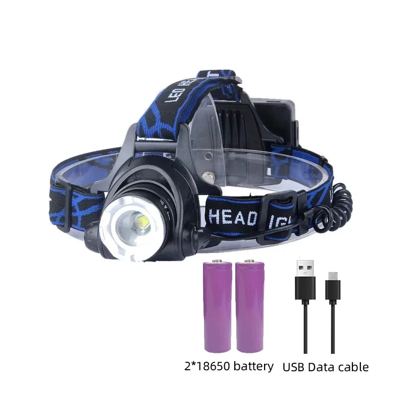 Kraftvolle Wasserfeste LED-Stirnlampe mit Zoom & Wiederaufladbarem Akku