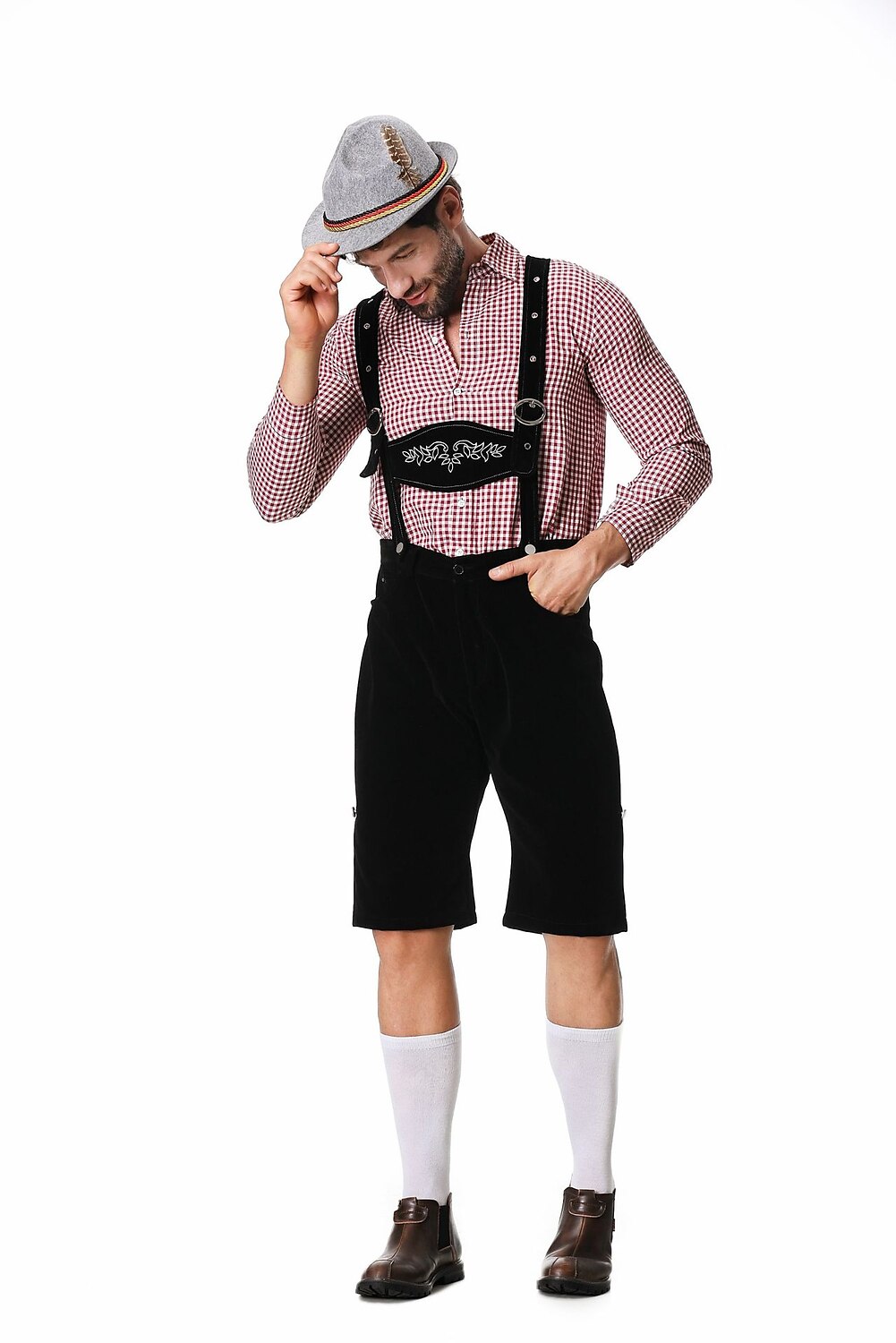 Gaudibursch – Herrenkostüm mit Hemd, Hosenträgern & Hut – Oktoberfest Set