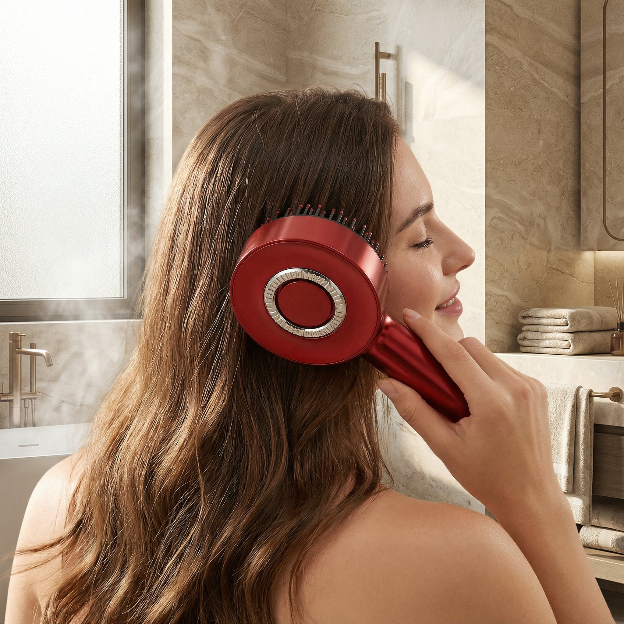 Elektrický masážní hřeben – vibrace, červené světlo a ergonomický design