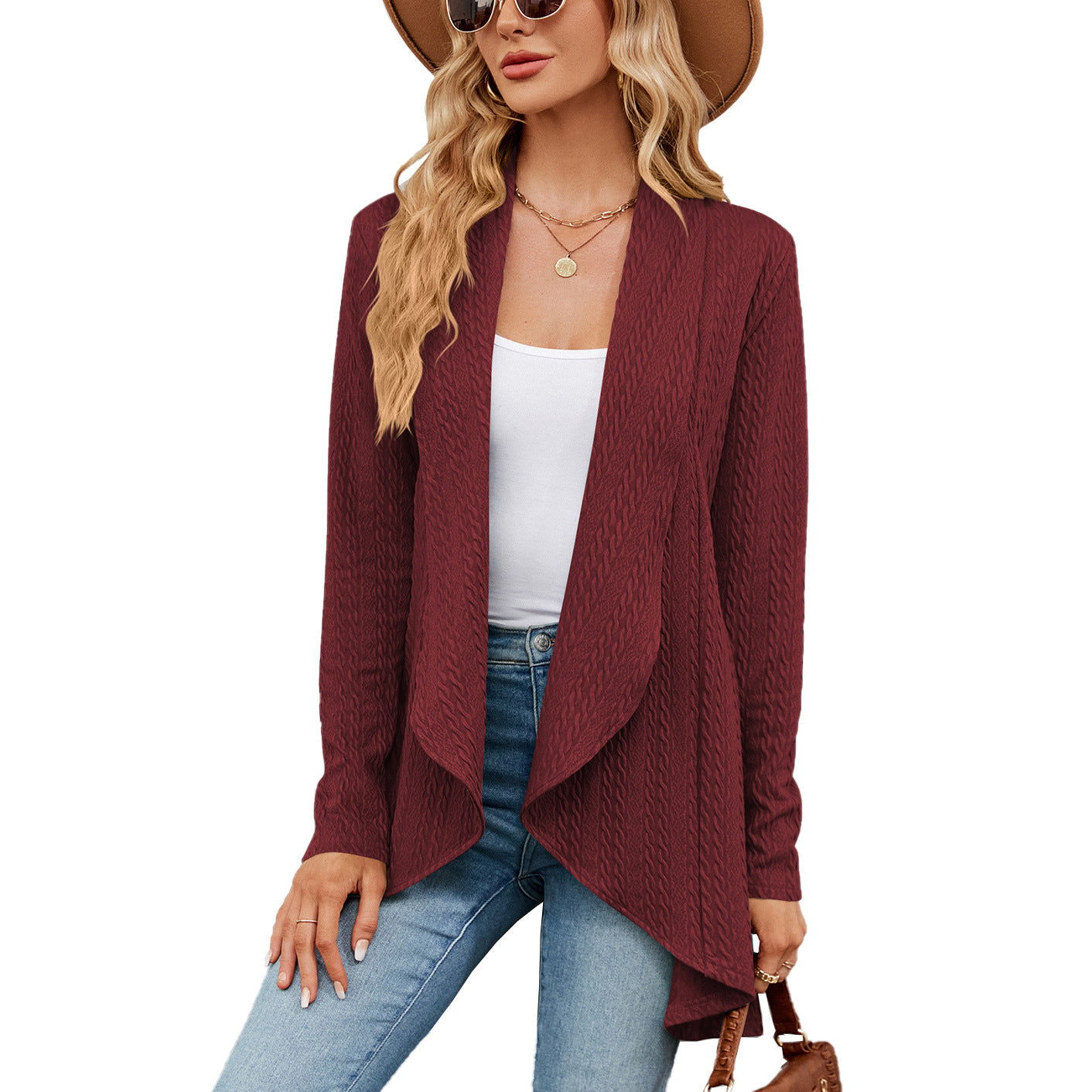 Langärmelige einfarbige Strickjacke - Azlia