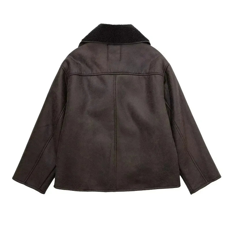 Veste en cuir Miranda | Veste chaude en mélange de laine avec look PU à la mode
