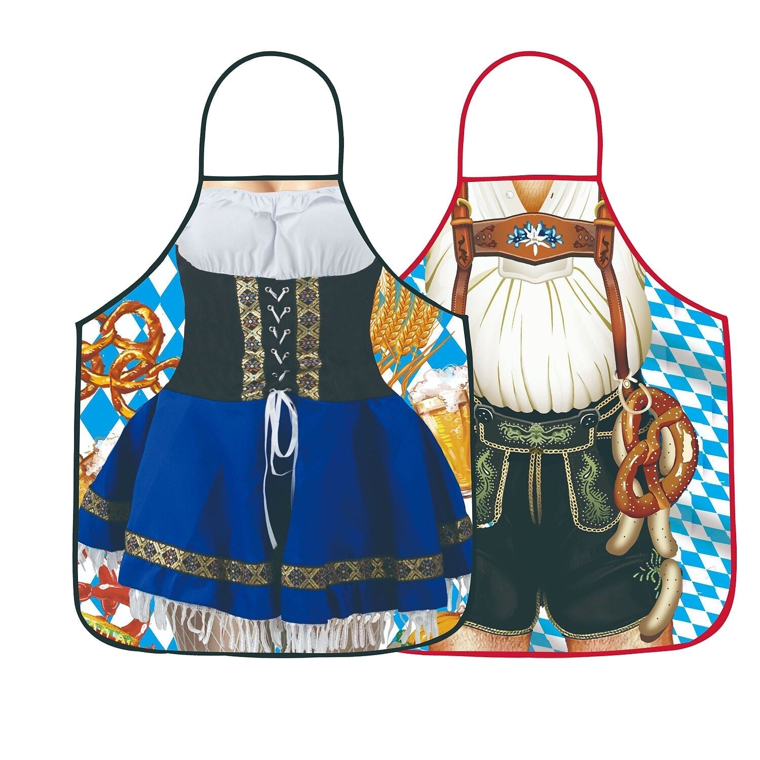 WiesnSpaß – Schürzenset für Paare mit Dirndl- & Lederhosen-Print