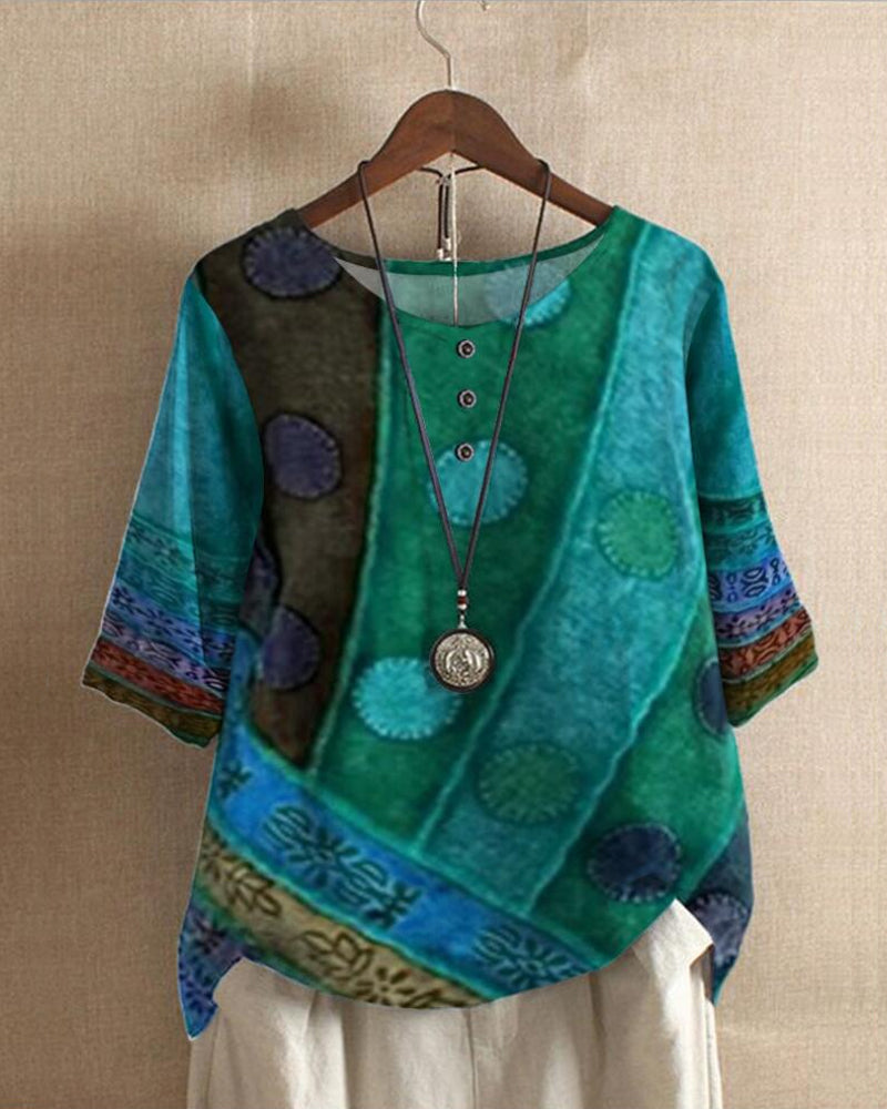 Gretta - Vintage-Oberteil mit Boho-Druck