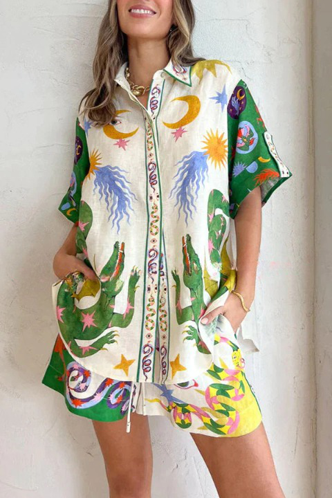 Stella - Bluse und Shorts aus Leinenmischung mit einzigartigem Druck und elastischem Bund