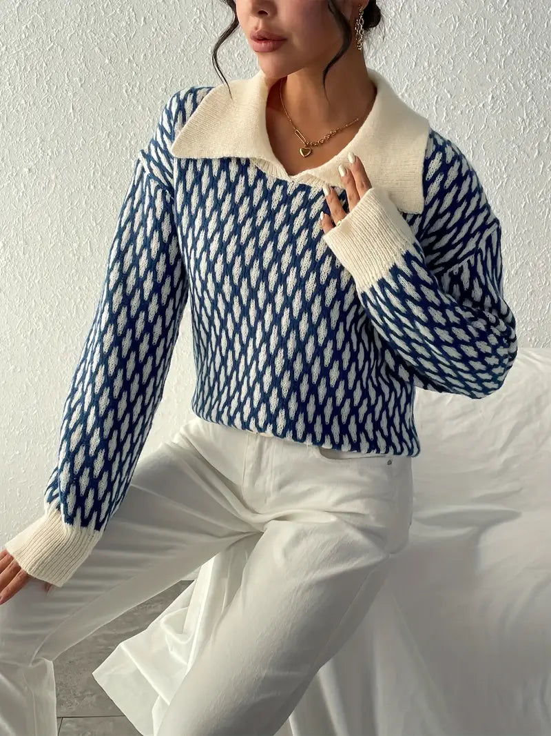 Damenpullover mit flachem Kragen und Argyle-Muster - Isra