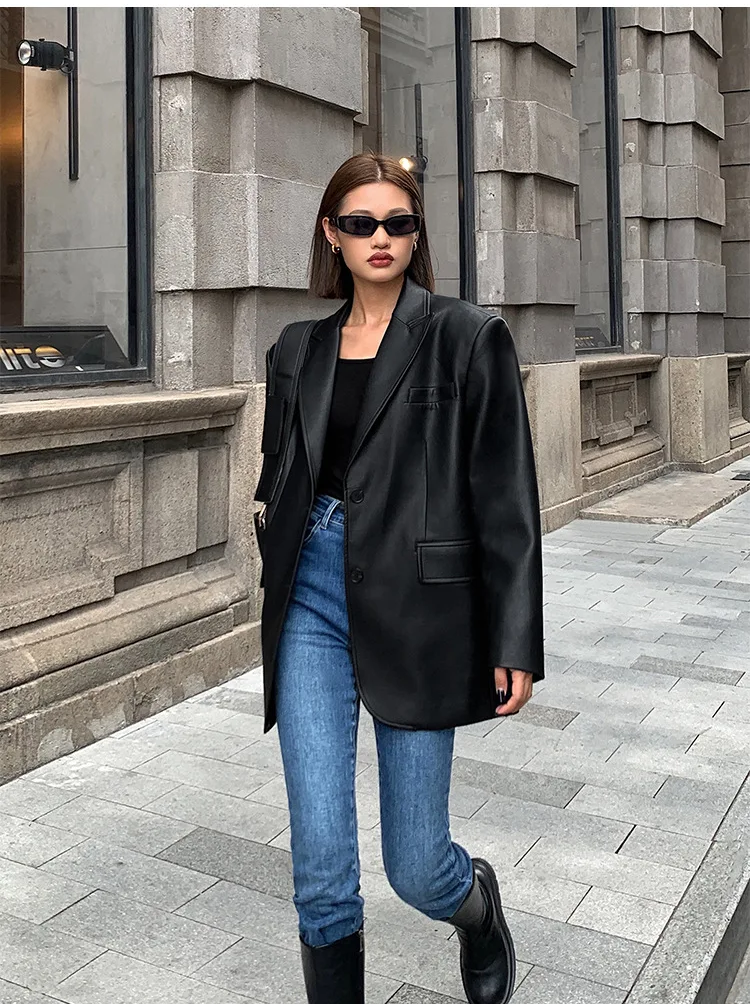 Trendiger PU-Lederblazer mit lockerer Passform - Yakira