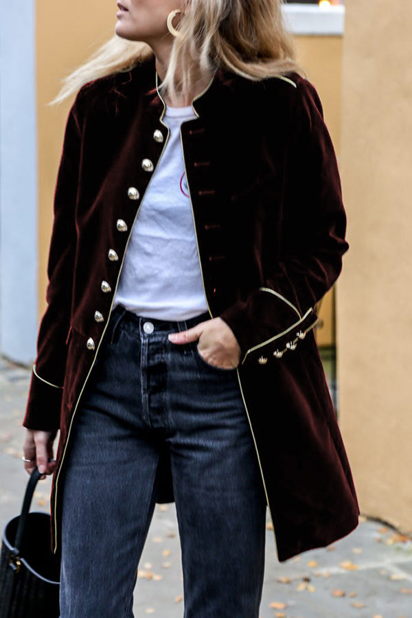 Waldina Jacket - Zweireihige Samtjacke im Militär-Look für Frauen