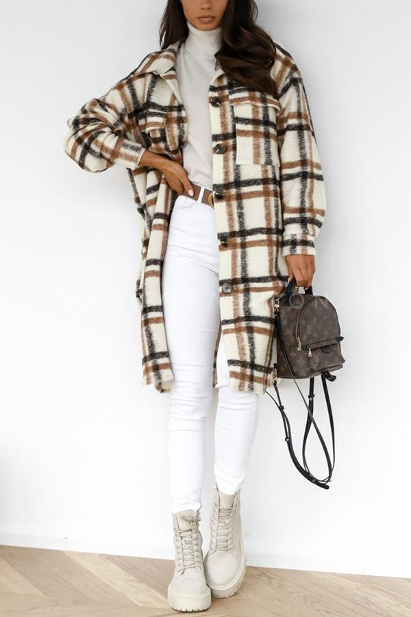 Wacine Jacket - Lange karierte Wolljacke mit Taschen für Frauen