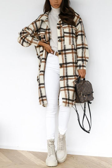 Wacine Jacket - Lange karierte Wolljacke mit Taschen für Frauen