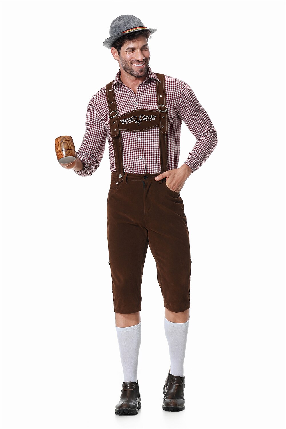 Bergfest – Herrenkostüm mit Hemd, Hosenträgern & Trachtenhut – Oktoberfest Look