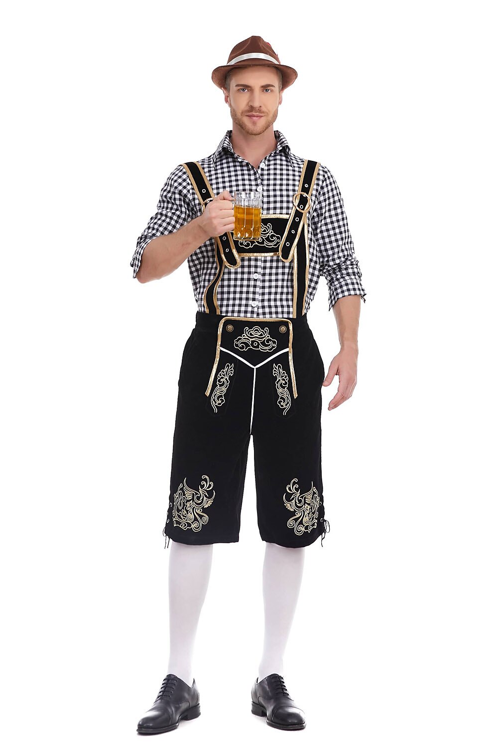 Heimatbursch – Herrenkostüm-Set mit bestickter Lederhose & kariertem Hemd