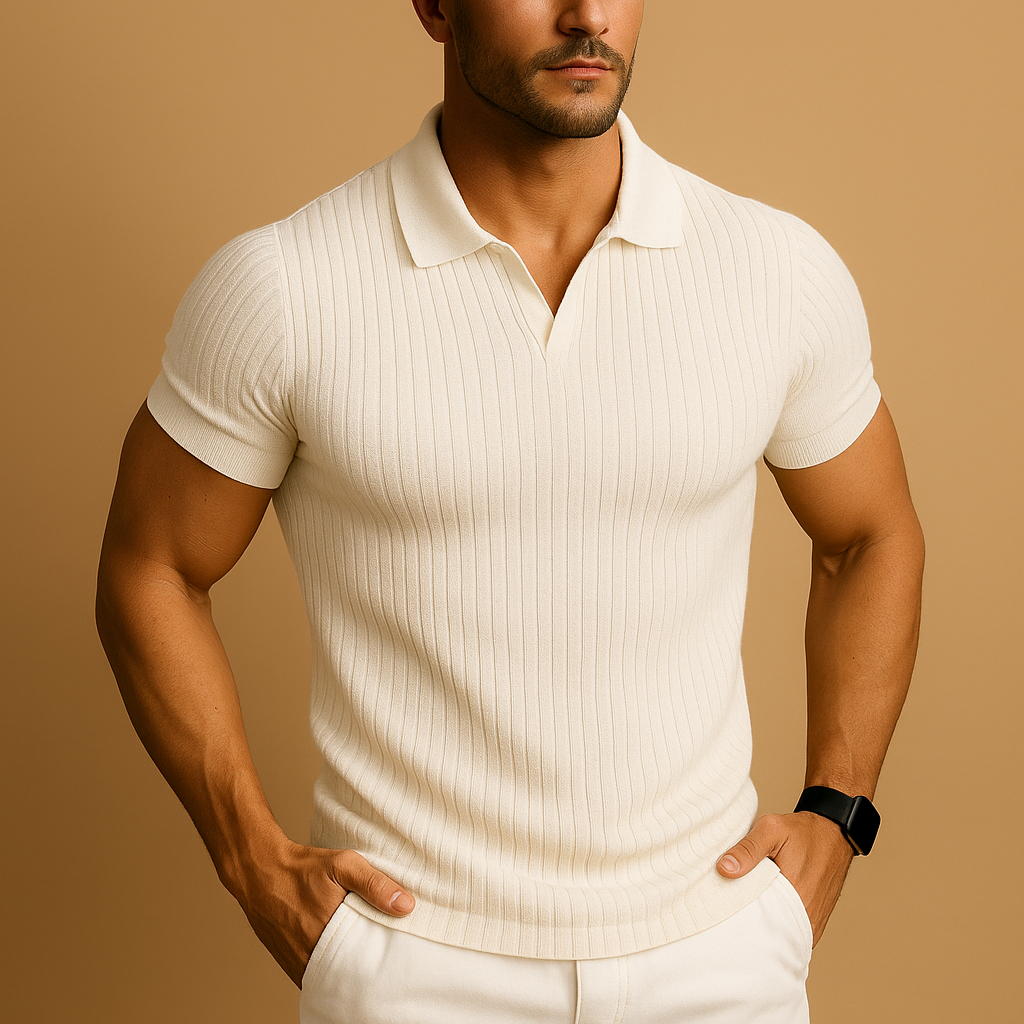 Niels – Poloshirt Slim Fit mit V-Ausschnitt und Rippstrick – Herren Casual Style