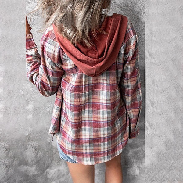 Lässige karierte Strickjacke mit langen Ärmeln - Alivia